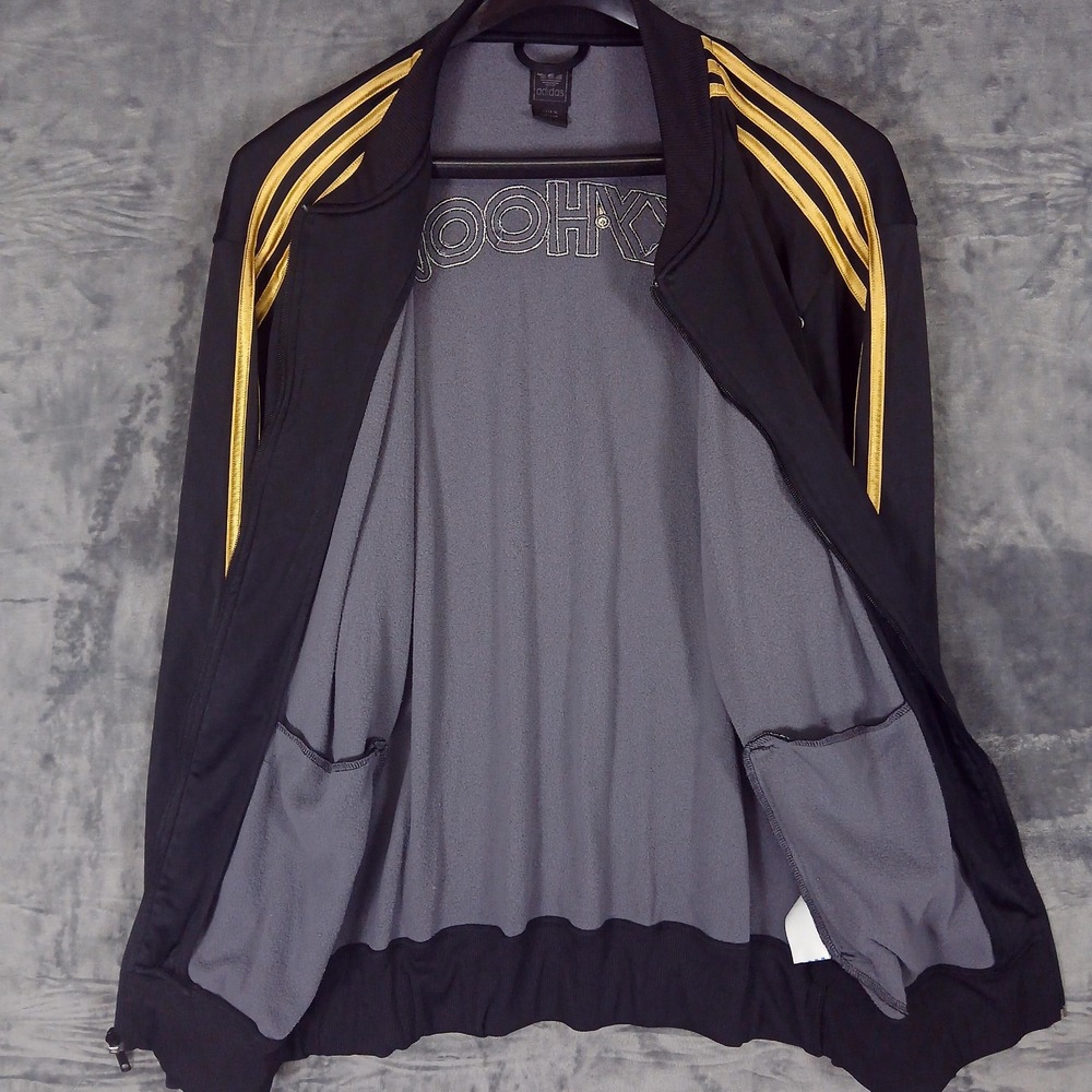 Adidas Skyhook Abdul Jabbar Track Jacket Mens L Black‎ Gold Retro 2005 Vintage - Picture 2 of 13